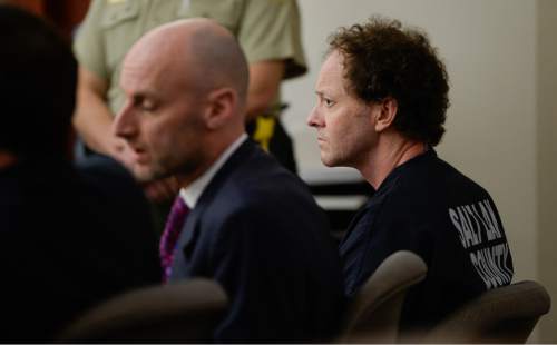 Francisco Kjolseth  |  The Salt Lake Tribune 
Johnny Brickman Wall appears before Judge James Blanch at the Matheson Courthouse in Salt Lake City on Monday, April 13, 2015, for a scheduling hearing, the first hearing since his murder conviction. Wall was convicted of killing his his ex-wife, Uta von Schwedler, 49, over a bitter custody dispute.