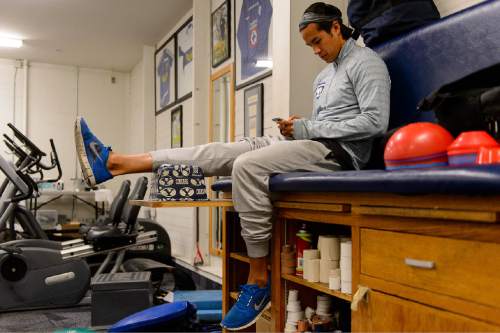 Trent Nelson  |  The Salt Lake Tribune
Garret Gee in the training room of BYU's indoor practice facility in Provo, where he did a lot of work on his app, Tuesday June 16, 2015. Gee created his first app, Scan, as a freshman student at BYU and sold it three years later for $54 million.