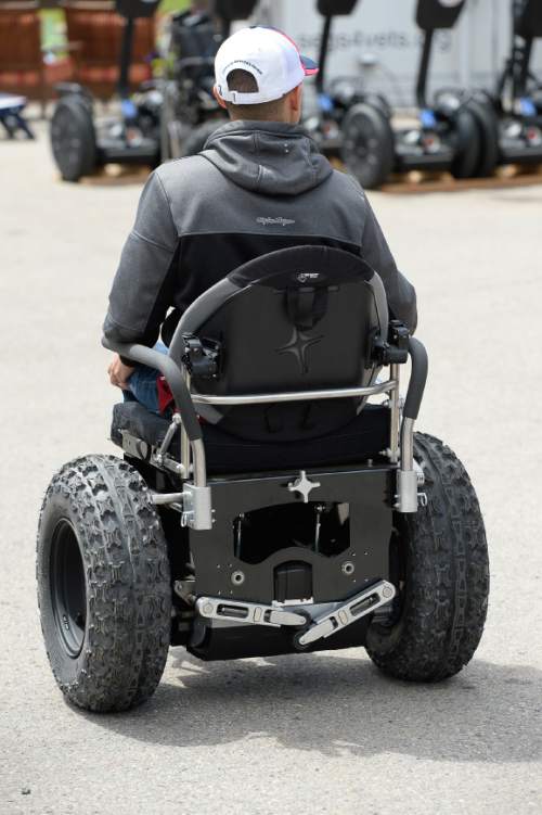 Francisco Kjolseth | The Salt Lake Tribune
The No Barriers Summit sponsored by the National Ability Center showcases new technology for those needing a wheelchair with an option similar to the Segway but in chair format.