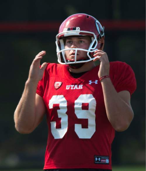 Steve Griffin  |  The Salt Lake Tribune


University of Utah kicker Andy Phillips lines up a field goal attempt during football practice on the University of Utah baseball field in Salt Lake City, Monday, August 18, 2014.
