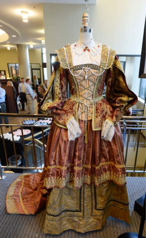 Steve Griffin  |  The Salt Lake Tribune


 Bathilde's Hunting Gown from Ballet West's Giselle is on display as the ballet kicks off a state-wide tour of some of its most glamorous costumes including some from Swan Lake and The Nutcracker.  The tour will begin today at the Zions Bank Head Office in downtown and then will travel from Ogden to Lehi through October. The exhibit' will return to the lobby of the Janet Quinney Lawson Capitol Theatre in November, to coincide with the beginning of Ballet West's 52nd Season at the Zions Bank Head Office Lobby, 1 South Main Street in Salt Lake City, Monday, July 13, 2015.