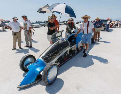 Trent Nelson  |  The Salt Lake Tribune
Driver Don Biglow waits for his turn at the starting line at the 64th annual Speed Week at the Bonneville Salt Flats, Utah Saturday, August 11, 2012.