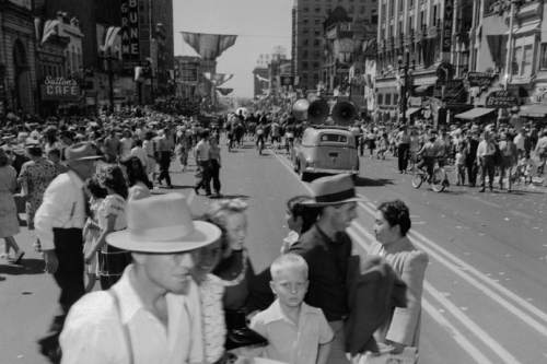 |  Salt Lake Tribune file photo

Huge crowds gather to watch the Days of '47 Parade on July 24, 1947.