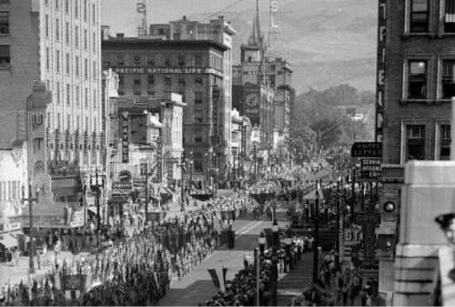 |  Salt Lake Tribune file photo

The Days of '47 Parade makes its way down Main Street on July 24, 1947.