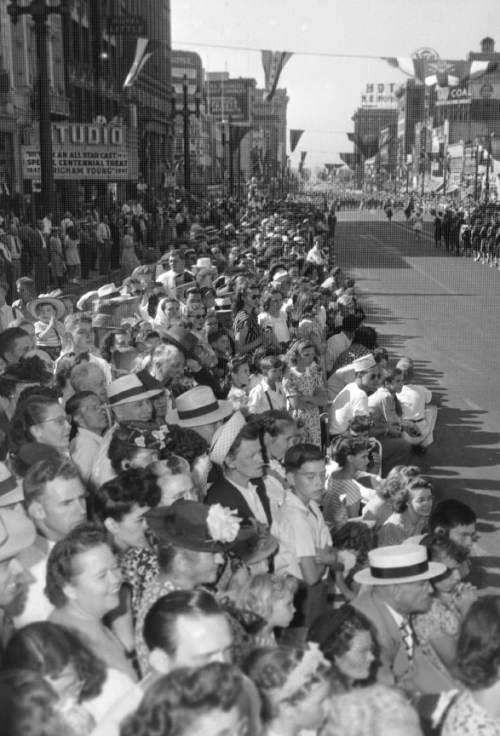 |  Salt Lake Tribune file photo

Huge crowds gather to watch the Days of '47 Parade on July 24, 1947.