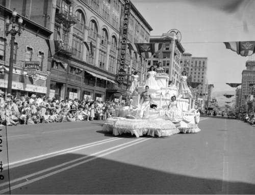 |  Salt Lake Tribune file photo

A float makes its way along Main Street during the 1947 Days Of '47 Parade.