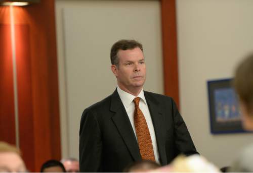 Francisco Kjolseth | The Salt Lake Tribune
Former Utah Attorney General John Swallow appears at the Matheson Courthouse in Salt Lake City on Monday, July, 27, 2015. Swallow had his attorney, Steve McCaughey plead not guilty on his behalf to more than a dozen criminal charges of corruption.