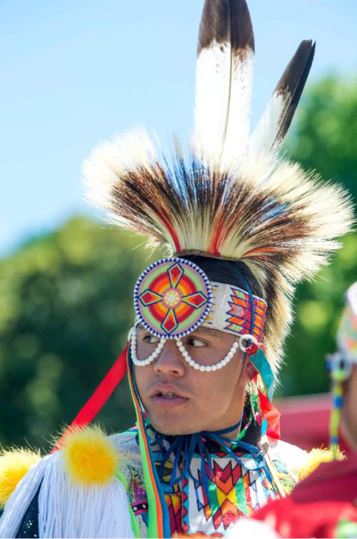 Rick Egan  |  The Salt Lake Tribune
Joseph Baldwin, of Fort Hall, Idaho, from the Shoshone Tribe, at the Days of '47 Pow Wow, at Liberty Park on Friday.