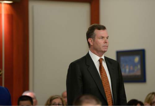 Francisco Kjolseth | The Salt Lake Tribune
Former Utah Attorney General John Swallow appears at the Matheson Courthouse in Salt Lake City on Monday, July, 27, 2015. Swallow had his attorney, Steve McCaughey plead not guilty on his behalf to more than a dozen criminal charges of corruption.