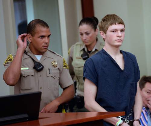 Al Hartmann  |  The Salt Lake Tribune
Darwin Christopher Bagshaw, now 18, attends a disposition hearing before 3rd District Judge James Blanch in Salt Lake City Friday July 31. A jury trial date was set for the end of the year. The teen is accused of killing his 15-year-old girlfriend, Anne Kasprzak, in March 2012, when he was 14. Bagshaw was originally charged as a juvenile, but a juvenile court judge in April transferred it to adult court.