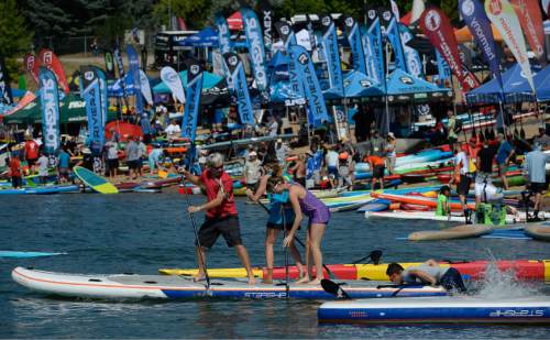 Francisco Kjolseth | The Salt Lake Tribune
Outdoor Retailer Summer Market kicks off with demo day at Pineview Reservoir's Cemetery Point in Huntsville on Tuesday, Aug. 4, 2015. Many of the manufacturers who will be at Summer Market use the opportunity to let retailers try their products, from paddle boards, canoes, kayaks and other water recreation gear.