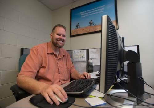 Steve Griffin  |  The Salt Lake Tribune

Chris Harris, employment counselor for Workforce Services, in his office at the Road Home in Salt Lake City Thursday, August 6, 2015.