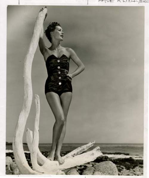 Salt Lake Tribune file photo

A model poses in a bathing suit in this fashion photo from The Salt Lake Tribune archives. The photo is dated from 1950.