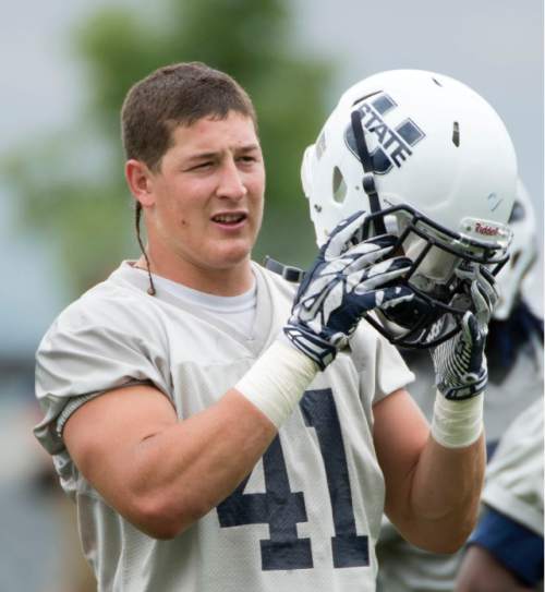 Steve Griffin  |  The Salt Lake Tribune

USU linebacker Nick Vigil during opening day of Utah State University football practice in Logan, Friday, August 7, 2015.  l