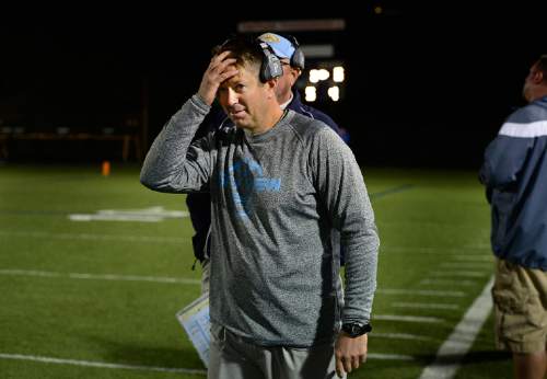 Scott Sommerdorf  |  The Salt Lake Tribune
Sky View head coach Craig Ahnder after an interception during the late stages of their loss to Timpview. Timpview beat Sky View of Smithfield, 45-8 in a 4A state quarterfinal playoff game Friday, November 7, 2014 in Provo.
