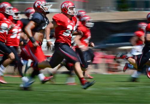 Scott Sommerdorf   |  The Salt Lake Tribune
Utah players were subjected to a brutal round of wind sprints at the end of Utah football practice, Saturday, August 15, 2015.