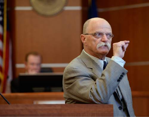 Al Hartmann  |  The Salt Lake Tribune
Defense lawyer Ron Yengich gives his closing arguments in Judge L. Douglas Hogan's courtroom in West Jordan Wednesday July 22 for his client, John Carrel, a former Canyons School District bus driver who is charged with sexually molesting two 5-year-old girls who rode on his bus.