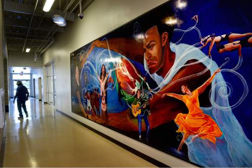 Scott Sommerdorf   |  The Salt Lake Tribune
A large mural graces one wall inside the Northwest Recreation Center at 1300 W. 300 North, Thursday, July 2, 2015.