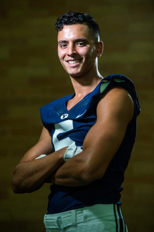 Chris Detrick  |  The Salt Lake Tribune
Brigham Young Cougars wide receiver Nick Kurtz (5)  poses for a portrait Wednesday August 12, 2015.