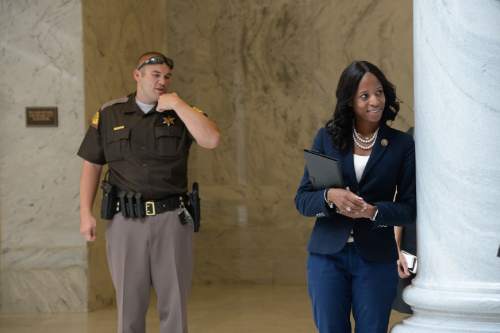 Francisco Kjolseth | The Salt Lake Tribune
U.S. Rep. Mia Love arrives at the Utah Capitol before speaking during the "Women Betrayed" rally on Wednesday, Aug. 19, organized in support to Gov. Gary Herbert's recent decision to remove the state from federal funding of Planned Parenthood.