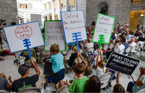 Francisco Kjolseth | The Salt Lake Tribune
People gather at the Utah Capitol as part of the "Women Betrayed" rally on Wednesday, Aug. 19, in support to Gov. Gary Herbert's recent decision to remove the state from federal funding of Planned Parenthood.