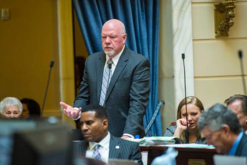Chris Detrick  |  The Salt Lake Tribune
Sen. Howard A. Stephenson (R-Salt Lake) speaks on SB 72 during the morning session at the Utah State Capitol Wednesday February 4, 2015.