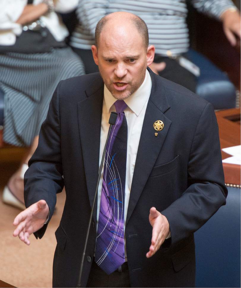 Rick Egan  |  The Salt Lake Tribune

Sen. Daniel W. Thatcher speaks from the floor in the Senate, before voting on Prison Relocation Commission's recommendation to build a new correctional facility in Salt Lake City.
Wednesday, August 19, 2015.