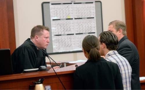 Al Hartmann  |  The Salt Lake Tribune
Third District Judge James Blanch speaks to defense and prosecution lawyers Friday July 31 in Salt Lake City.  He set a trial date for the end of the year for Darwin Christopher Bagshaw, now 18.  The teen is accused of killing his 15-year-old girlfriend, Anne Kasprzak, in March 2012, when he was 14.
Bagshaw was originally charged as a juvenile, but a juvenile court judge in April transferred it to adult court.