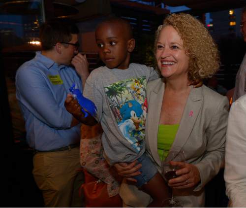 Leah Hogsten  |  The Salt Lake Tribune
Jackie Biskupski and her son Archie, 5, celebrate the primary win, August 11, 2015 at Stoneground Kitchen. Former state legislator Jackie Biskupski and Salt Lake City Mayor Ralph Becker won Tuesday's primary race for the mayor's seat and will face off in the Nov. 3 general election.