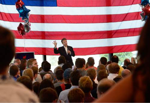 Scott Sommerdorf   |  The Salt Lake Tribune
Republican Kentucky Senator Rand Paul visits Utah and speaks at a fundraising event at Alder Home Security in Orem, Saturday, August 29, 2015.