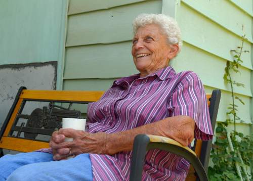Leah Hogsten  |  The Salt Lake Tribune
Although she was raised in Heber, Belva Ford prefers the quiet, country life of Wallsburg and the friends and neighbors who she's gotten to know in her 64 years of living in the town. Ford rests a spell in between the time spent tending to her garden, August 22, 2015.