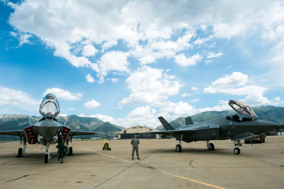 Chris Detrick  |  The Salt Lake Tribune
Two F-35s at Hill Air Force Base Wednesday September 2, 2015.