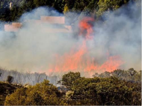 Trent Nelson I The Salt Lake Tribune
A field fire forces evacuations in Cottonwood Heights as Unified Fire Authority crews battle a grass and brush fire near a water treatment plant at 3480 E. Danish Road (8890 South). As a precaution, about 30 homes were evacuated.