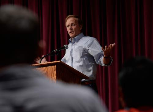 Scott Sommerdorf   |  The Salt Lake Tribune
UEP attorney Jeff Shileds speaks at the UEP community meeting held at El Capitan School, Saturday, August 9, 2014.