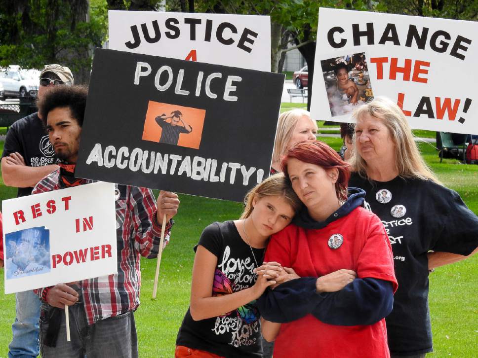 Trent Nelson  |  The Salt Lake Tribune
Attendees at a rally addressing police abuse of power and sponsored by No More Tears, at the City & County Building in Salt Lake City on Saturday.