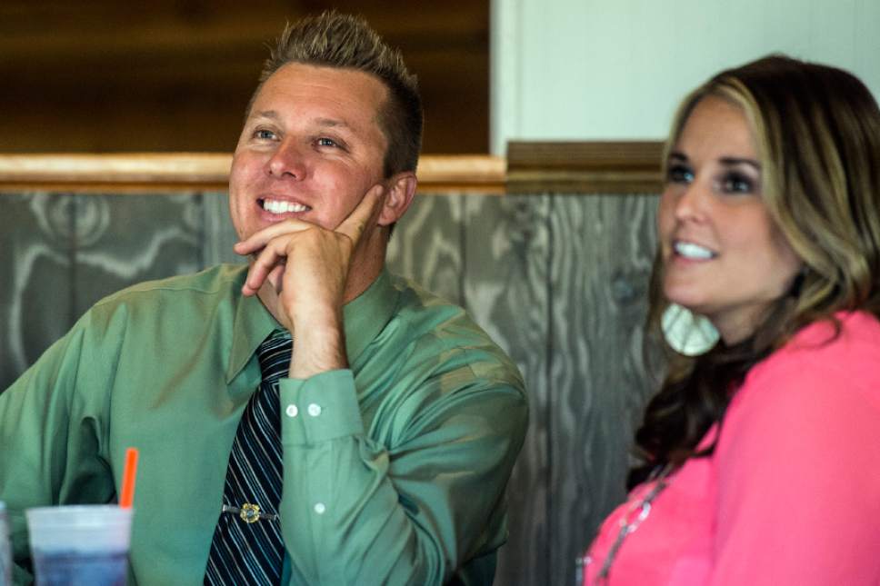 Chris Detrick  |  The Salt Lake Tribune
Unified Police Department Sergeant James Morton and his wife Marty attend a banquet at Totem's in Salt Lake City Tuesday September 8, 2015.  Morton was recognized as the Footprinter's Association Law Enforcement Officer of the Year. This honor is also known as the Robert J. O'Neill award.