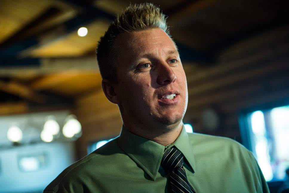 Chris Detrick  |  The Salt Lake Tribune
Unified Police Department Sergeant James Morton attends a banquet at Totem's in Salt Lake City Tuesday September 8, 2015.  Morton was recognized as the Footprinter's Association Law Enforcement Officer of the Year. This honor is also known as the Robert J. OíNeill award.