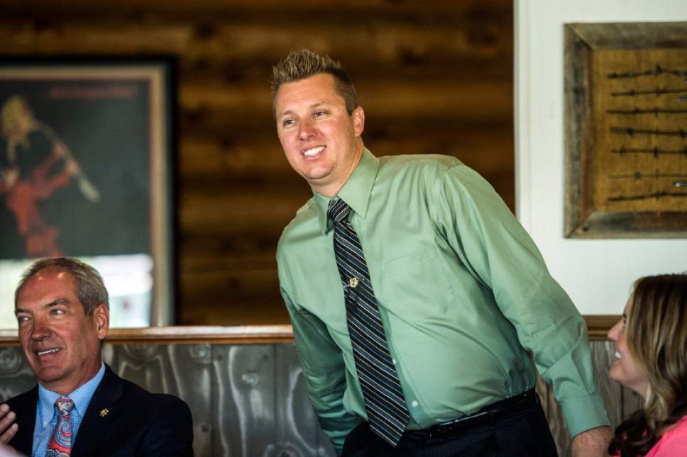 Chris Detrick  |  The Salt Lake Tribune
Unified Police Department Sergeant James Morton attends a banquet at Totem's in Salt Lake City Tuesday September 8, 2015.  Morton was recognized as the Footprinter's Association Law Enforcement Officer of the Year. This honor is also known as the Robert J. O'Neill award.