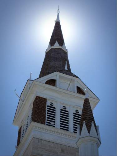 Lennie Mahler  |  The Salt Lake Tribune

The Sun passes behind the steeple of the newly-restored LDS Tabernacle on Main Street in Manti, Utah, on Friday, Sept. 11, 2015. The Tabernacle will be open to the public for viewing Saturday and Sunday from 3-7 p.m.