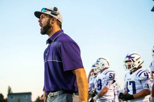 Chris Detrick  |  The Salt Lake Tribune
Tooele coach Kyle Brady during the game at Stansbury High School Friday September 11, 2015.