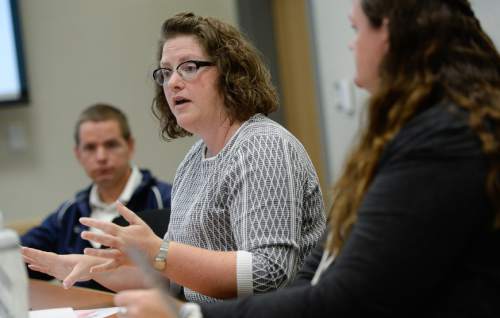 Francisco Kjolseth | The Salt Lake Tribune
American Fork High School teacher Melody Apezteguia, center, works with a group of teachers as part of her position as a Professional Learning Community Coordinator. On Friday she is being named Utah's 2016 Teacher of The Year.