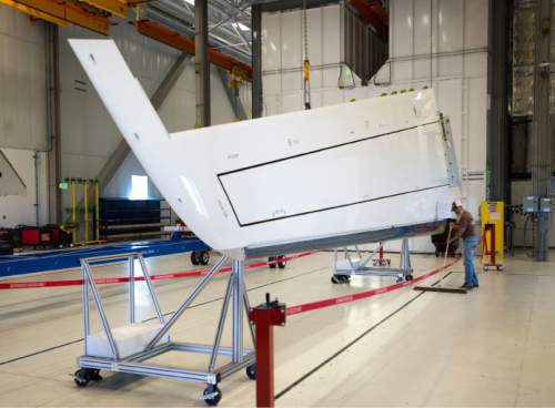 Steve Griffin  |   Tribune file photo

A completed horizontal stabilizer for a Boeing 787 Dreamliner at Boeing in Salt Lake City, Thursday, September 3, 2015.