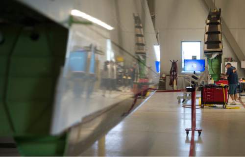 Steve Griffin  |  Tribune file photo

Mechanics work on a horizontal stabilizer for a Boeing 787 Dreamliner at Boeing in Salt Lake City, Thursday, September 3, 2015.