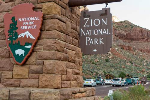 Trent Nelson  |  The Salt Lake Tribune
Visitors lines up to get into Zion National Park, Thursday September 25, 2014.