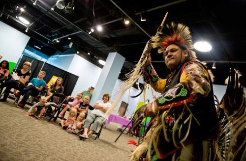 Lennie Mahler  |  The Salt Lake Tribune

Nino Reyes performs a Native American grass dance during the World's Fair at the Discovery Gateway Children's Museum on Friday, Sept. 25, 2015.