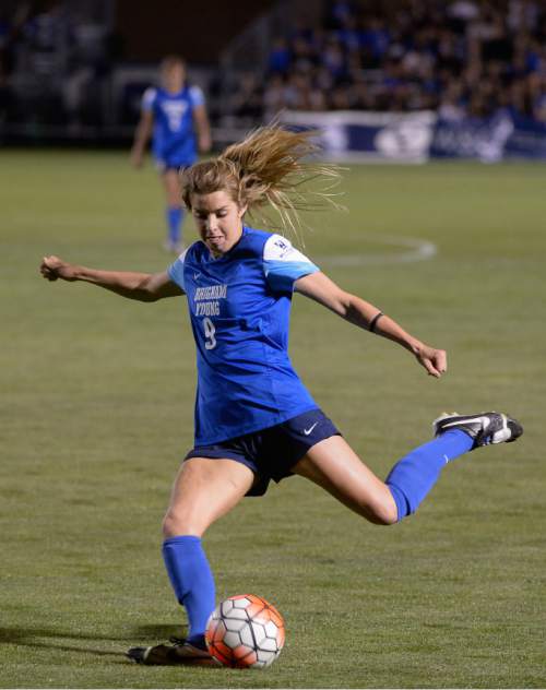 Francisco Kjolseth | The Salt Lake Tribune
All those LDS women who went on missions when the church changed the age to 19 are starting to get back, and several of them are having an impact on the college sports scene. BYU has two returned missionaries, goalkeeper Rachel Boaz, and midfielder Paige Hunt, pictured, who are starring on this year's soccer team after recently returning from Washington and Indiana, respectively.