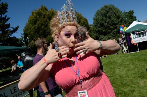 Scott Sommerdorf   |  The Salt Lake Tribune
"Jackie Oh" - The Reigning Righteous Miss Provo at the second annual Provo Pride Festival held at Memorial Park in Provo, Saturday, September 19, 2015.