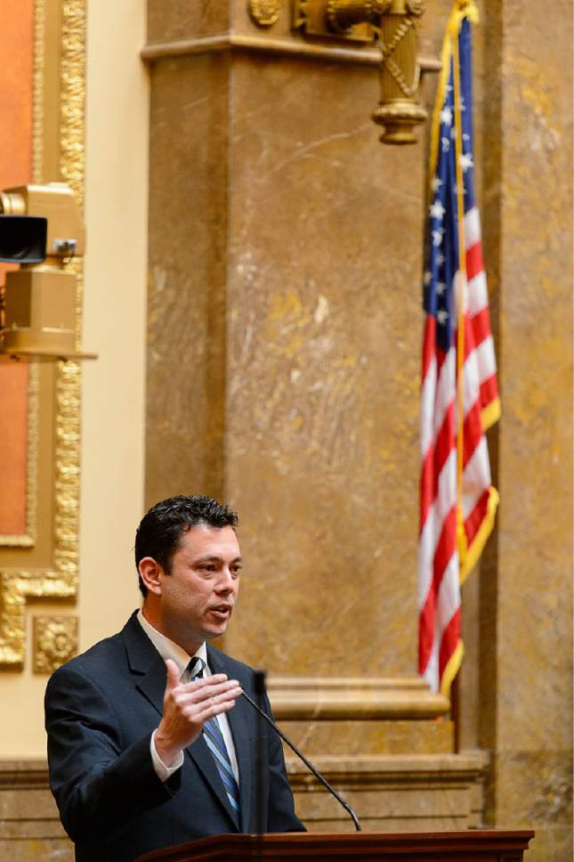 Trent Nelson  |  The Salt Lake Tribune
Congressman Jason Chaffetz speaks in the House Chamber of the State Capitol Building in Salt Lake City, Friday February 6, 2015.