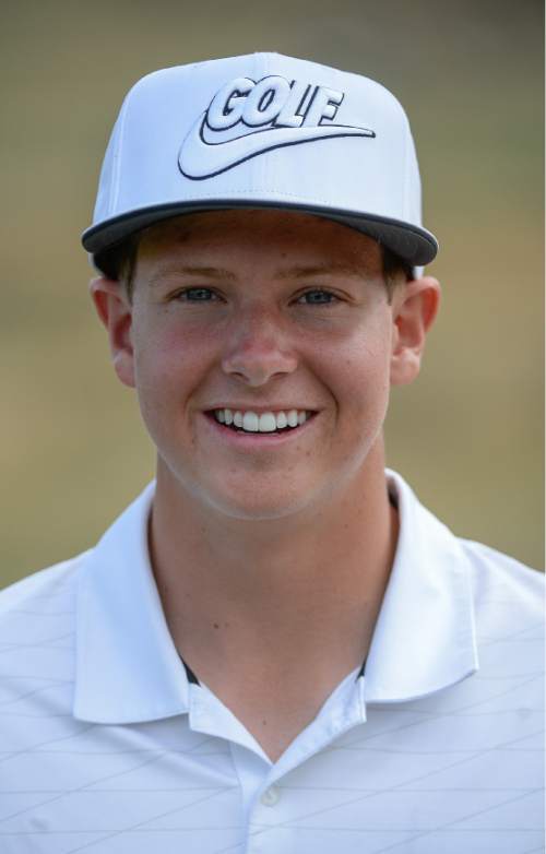 Francisco Kjolseth | The Salt Lake Tribune
Rhett Rasmussen of Corner Canyon is all smiles after hitting a 65 while competing in the boys class 4A golf tournament played on the Silver Course at Soldier Hollow in Midway on Tuesday, Oct. 6, 2015.