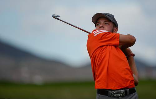 Francisco Kjolseth | The Salt Lake Tribune
Spencer Lillywhite nears the end of play as he competes in the boys class 4A golf tournament played on the Silver Course at Soldier Hollow in Midway on Tuesday, Oct. 6, 2015.